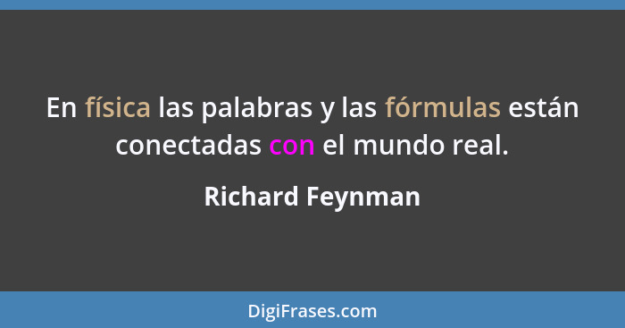 En física las palabras y las fórmulas están conectadas con el mundo real.... - Richard Feynman