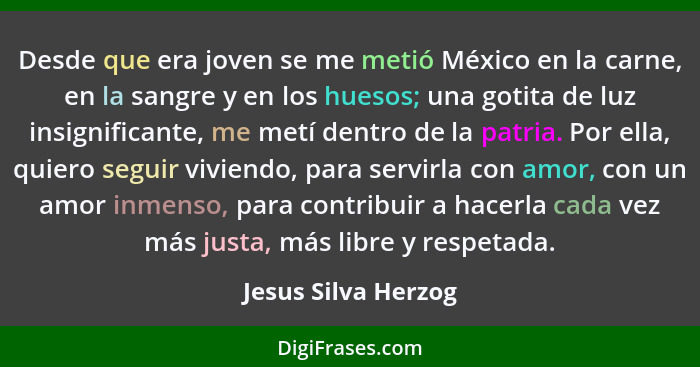 Desde que era joven se me metió México en la carne, en la sangre y en los huesos; una gotita de luz insignificante, me metí dentr... - Jesus Silva Herzog