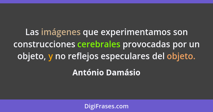 Las imágenes que experimentamos son construcciones cerebrales provocadas por un objeto, y no reflejos especulares del objeto.... - António Damásio