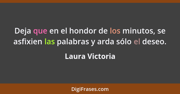 Deja que en el hondor de los minutos, se asfixien las palabras y arda sólo el deseo.... - Laura Victoria