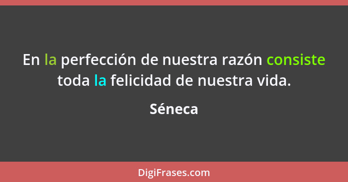 En la perfección de nuestra razón consiste toda la felicidad de nuestra vida.... - Séneca