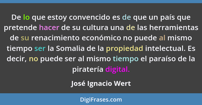 De lo que estoy convencido es de que un país que pretende hacer de su cultura una de las herramientas de su renacimiento económico... - José Ignacio Wert