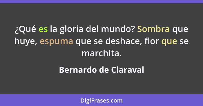 ¿Qué es la gloria del mundo? Sombra que huye, espuma que se deshace, flor que se marchita.... - Bernardo de Claraval