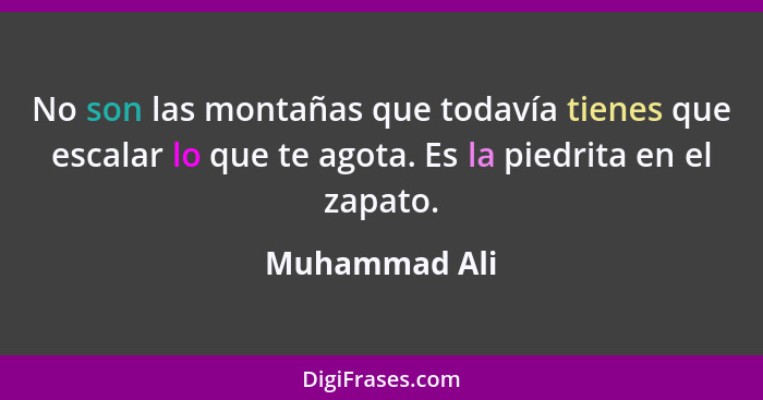 No son las montañas que todavía tienes que escalar lo que te agota. Es la piedrita en el zapato.... - Muhammad Ali