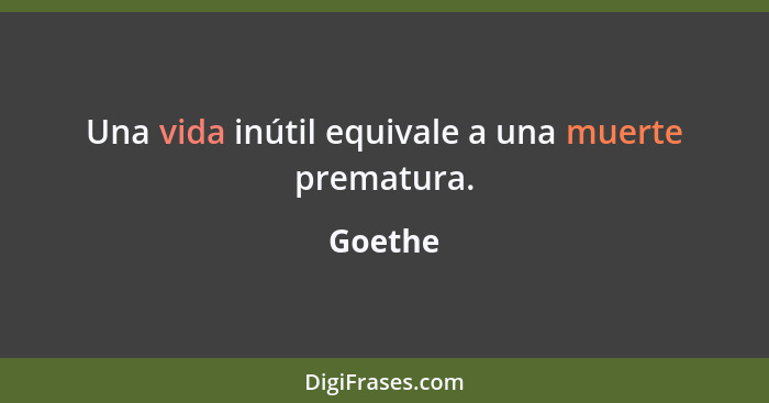 Una vida inútil equivale a una muerte prematura.... - Goethe