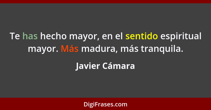 Te has hecho mayor, en el sentido espiritual mayor. Más madura, más tranquila.... - Javier Cámara