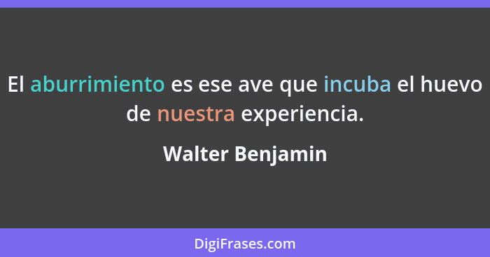 El aburrimiento es ese ave que incuba el huevo de nuestra experiencia.... - Walter Benjamin