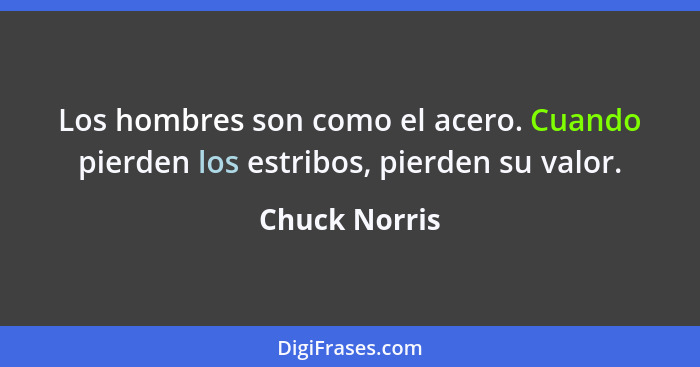 Los hombres son como el acero. Cuando pierden los estribos, pierden su valor.... - Chuck Norris