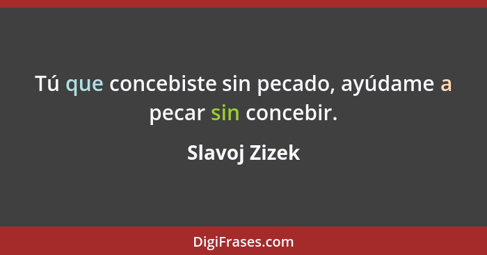 Tú que concebiste sin pecado, ayúdame a pecar sin concebir.... - Slavoj Zizek