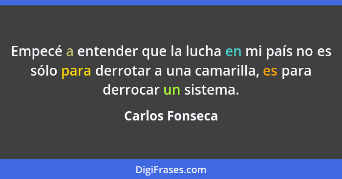 Empecé a entender que la lucha en mi país no es sólo para derrotar a una camarilla, es para derrocar un sistema.... - Carlos Fonseca