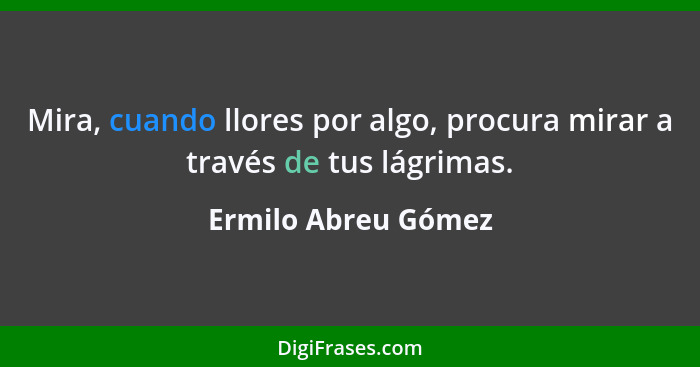 Mira, cuando llores por algo, procura mirar a través de tus lágrimas.... - Ermilo Abreu Gómez