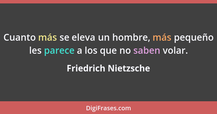 Cuanto más se eleva un hombre, más pequeño les parece a los que no saben volar.... - Friedrich Nietzsche