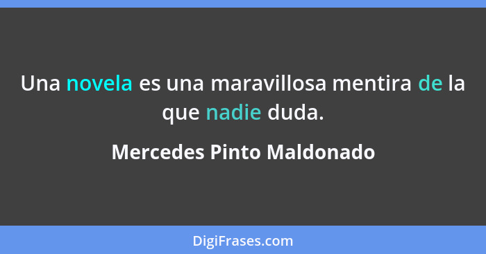 Una novela es una maravillosa mentira de la que nadie duda.... - Mercedes Pinto Maldonado