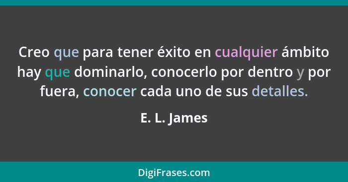 Creo que para tener éxito en cualquier ámbito hay que dominarlo, conocerlo por dentro y por fuera, conocer cada uno de sus detalles.... - E. L. James