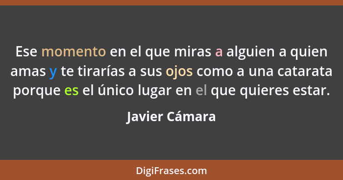 Ese momento en el que miras a alguien a quien amas y te tirarías a sus ojos como a una catarata porque es el único lugar en el que qui... - Javier Cámara