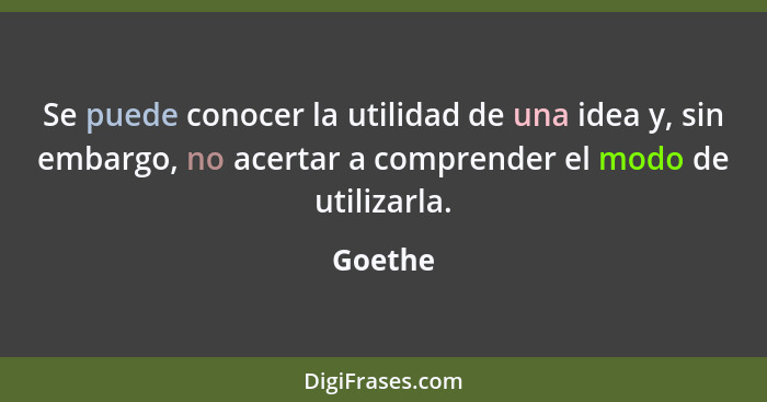 Se puede conocer la utilidad de una idea y, sin embargo, no acertar a comprender el modo de utilizarla.... - Goethe