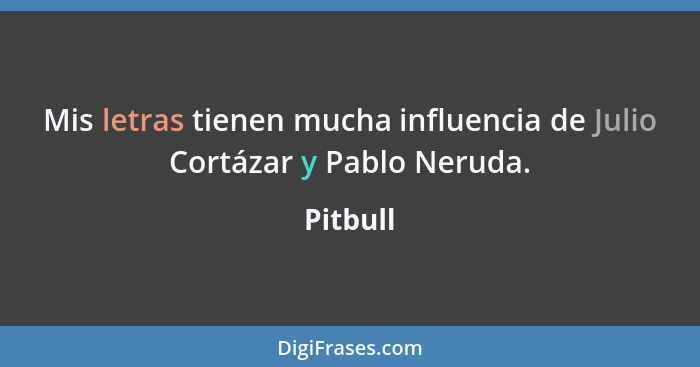 Mis letras tienen mucha influencia de Julio Cortázar y Pablo Neruda.... - Pitbull