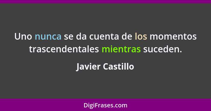 Uno nunca se da cuenta de los momentos trascendentales mientras suceden.... - Javier Castillo