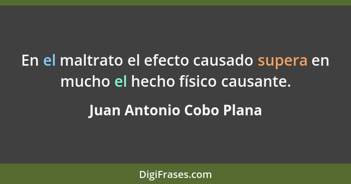 En el maltrato el efecto causado supera en mucho el hecho físico causante.... - Juan Antonio Cobo Plana