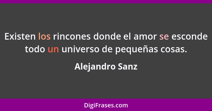 Existen los rincones donde el amor se esconde todo un universo de pequeñas cosas.... - Alejandro Sanz