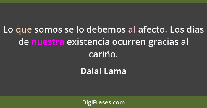 Lo que somos se lo debemos al afecto. Los días de nuestra existencia ocurren gracias al cariño.... - Dalai Lama