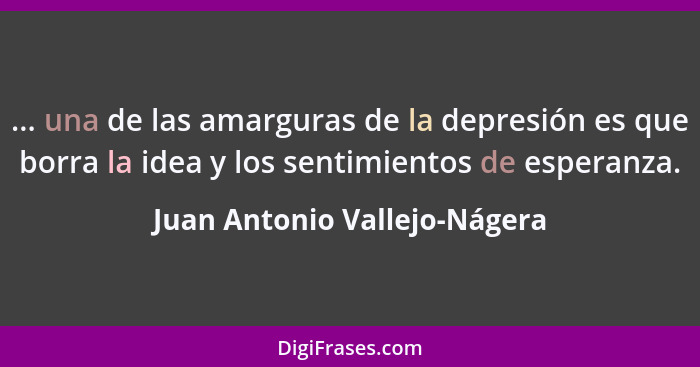 ... una de las amarguras de la depresión es que borra la idea y los sentimientos de esperanza.... - Juan Antonio Vallejo-Nágera