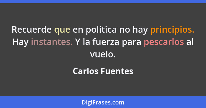 Recuerde que en política no hay principios. Hay instantes. Y la fuerza para pescarlos al vuelo.... - Carlos Fuentes
