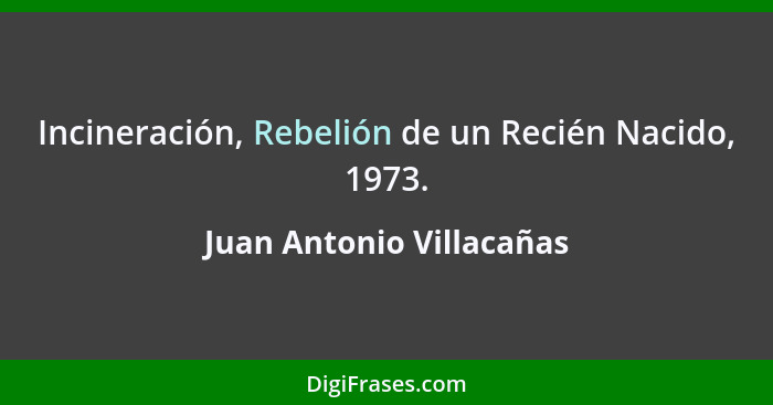 Incineración, Rebelión de un Recién Nacido, 1973.... - Juan Antonio Villacañas