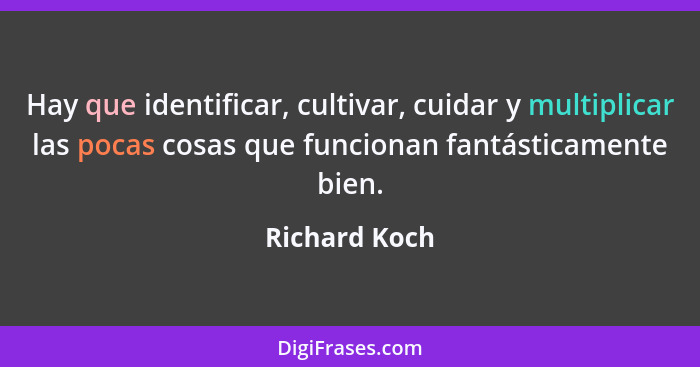 Hay que identificar, cultivar, cuidar y multiplicar las pocas cosas que funcionan fantásticamente bien.... - Richard Koch