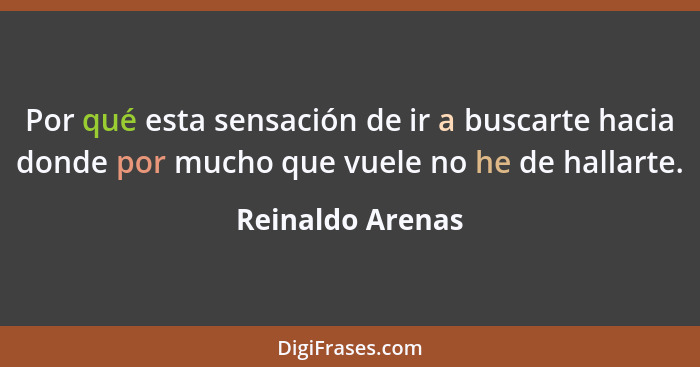 Por qué esta sensación de ir a buscarte hacia donde por mucho que vuele no he de hallarte.... - Reinaldo Arenas