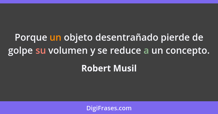 Porque un objeto desentrañado pierde de golpe su volumen y se reduce a un concepto.... - Robert Musil