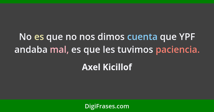 No es que no nos dimos cuenta que YPF andaba mal, es que les tuvimos paciencia.... - Axel Kicillof