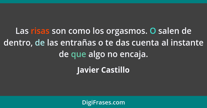 Las risas son como los orgasmos. O salen de dentro, de las entrañas o te das cuenta al instante de que algo no encaja.... - Javier Castillo