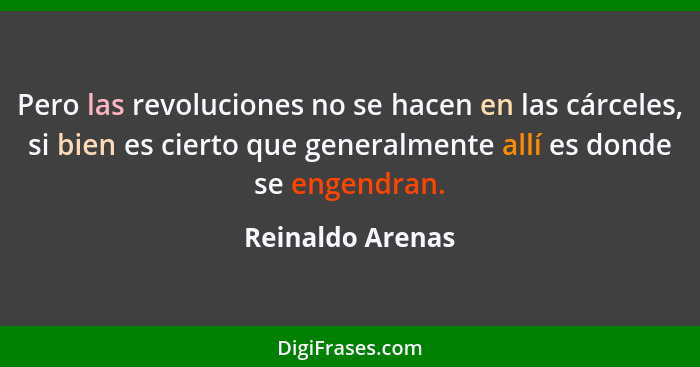 Pero las revoluciones no se hacen en las cárceles, si bien es cierto que generalmente allí es donde se engendran.... - Reinaldo Arenas