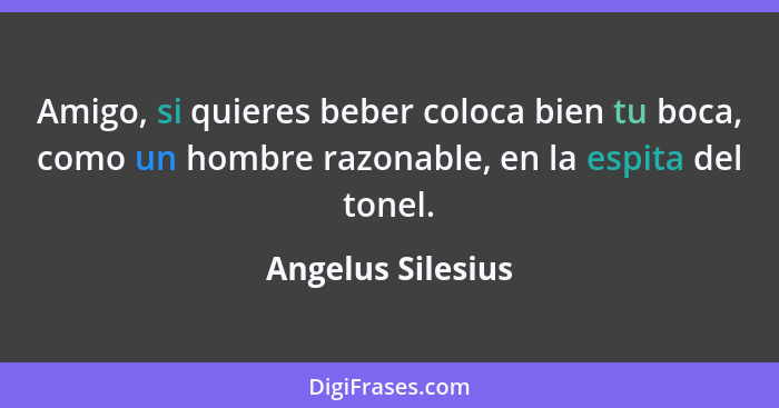 Amigo, si quieres beber coloca bien tu boca, como un hombre razonable, en la espita del tonel.... - Angelus Silesius