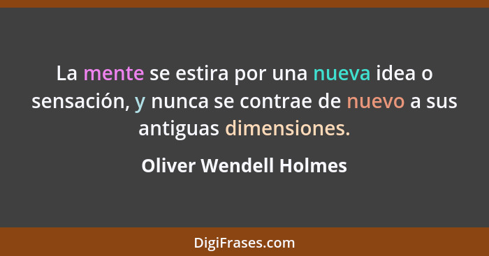 La mente se estira por una nueva idea o sensación, y nunca se contrae de nuevo a sus antiguas dimensiones.... - Oliver Wendell Holmes