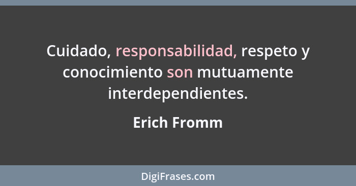 Cuidado, responsabilidad, respeto y conocimiento son mutuamente interdependientes.... - Erich Fromm
