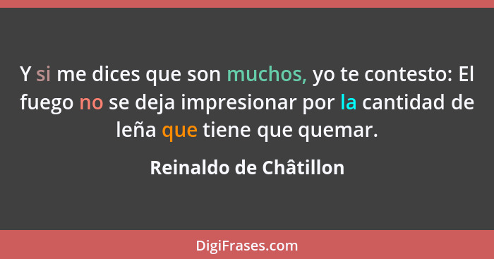 Y si me dices que son muchos, yo te contesto: El fuego no se deja impresionar por la cantidad de leña que tiene que quemar.... - Reinaldo de Châtillon