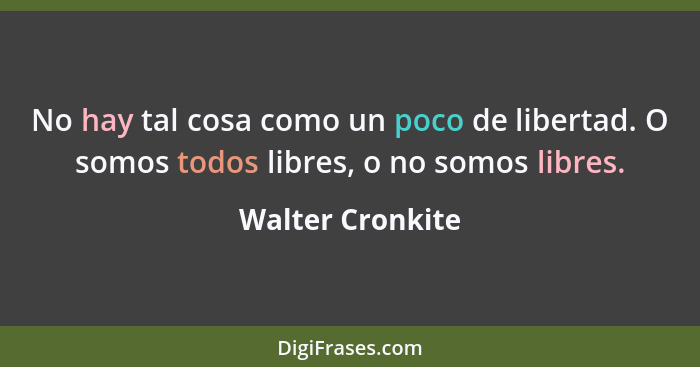 No hay tal cosa como un poco de libertad. O somos todos libres, o no somos libres.... - Walter Cronkite