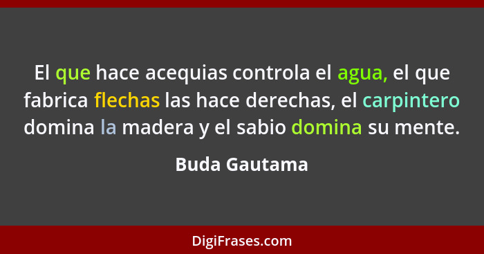 El que hace acequias controla el agua, el que fabrica flechas las hace derechas, el carpintero domina la madera y el sabio domina su me... - Buda Gautama