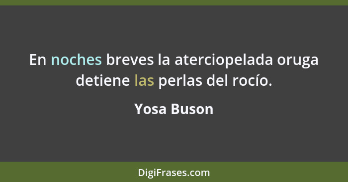 En noches breves la aterciopelada oruga detiene las perlas del rocío.... - Yosa Buson