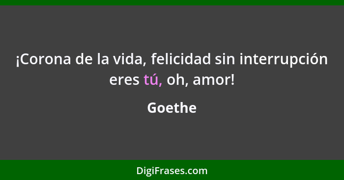 ¡Corona de la vida, felicidad sin interrupción eres tú, oh, amor!... - Goethe