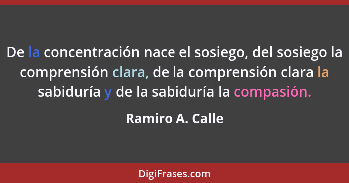 De la concentración nace el sosiego, del sosiego la comprensión clara, de la comprensión clara la sabiduría y de la sabiduría la com... - Ramiro A. Calle