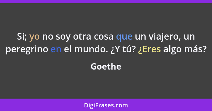 Sí; yo no soy otra cosa que un viajero, un peregrino en el mundo. ¿Y tú? ¿Eres algo más?... - Goethe