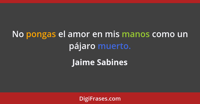 No pongas el amor en mis manos como un pájaro muerto.... - Jaime Sabines