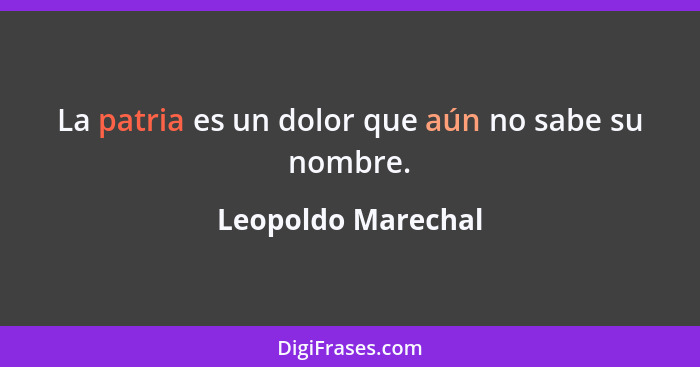 La patria es un dolor que aún no sabe su nombre.... - Leopoldo Marechal