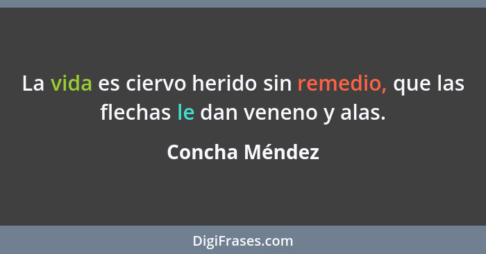 La vida es ciervo herido sin remedio, que las flechas le dan veneno y alas.... - Concha Méndez