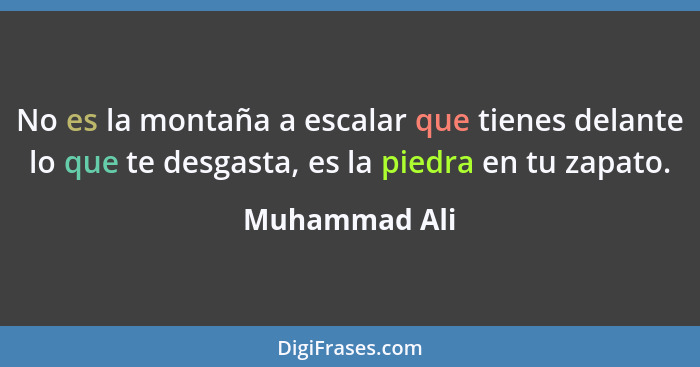 No es la montaña a escalar que tienes delante lo que te desgasta, es la piedra en tu zapato.... - Muhammad Ali