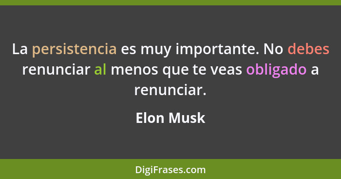 La persistencia es muy importante. No debes renunciar al menos que te veas obligado a renunciar.... - Elon Musk