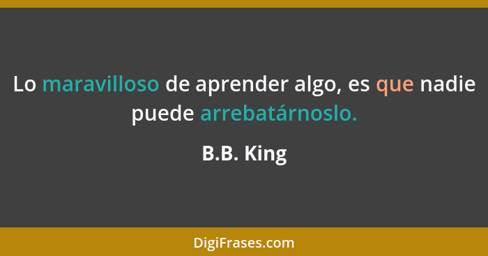 Lo maravilloso de aprender algo, es que nadie puede arrebatárnoslo.... - B.B. King